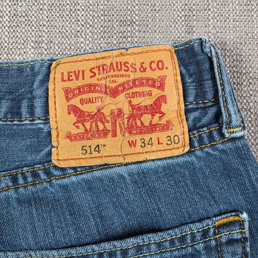 Levi's 514 Straight Leg Jeans Men's 34x30 Medium Wash Blue Denim Western 2000s